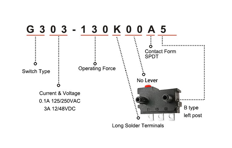 G303-130K00A5 Long Solder Terminal 40t125 IP67 IP65 Waterproof SPDT Position Switch Micro