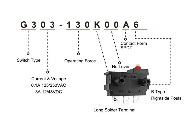 G303-130K00A6 ENEC UL SPDT Right Side Position Micro On Off Micro Limit Switch