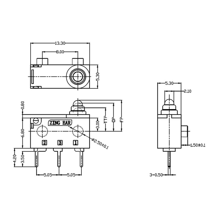 G303-130P00A53 PCB Terminal Subminiature Microswitch Subminiature Waterproof Sealed Automotive Micro Switch