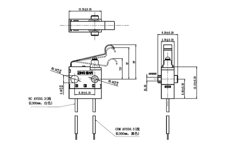 G306-150E31BA-300-T001 (2) G306 Subminiature Waterproof Micro Lever Switch