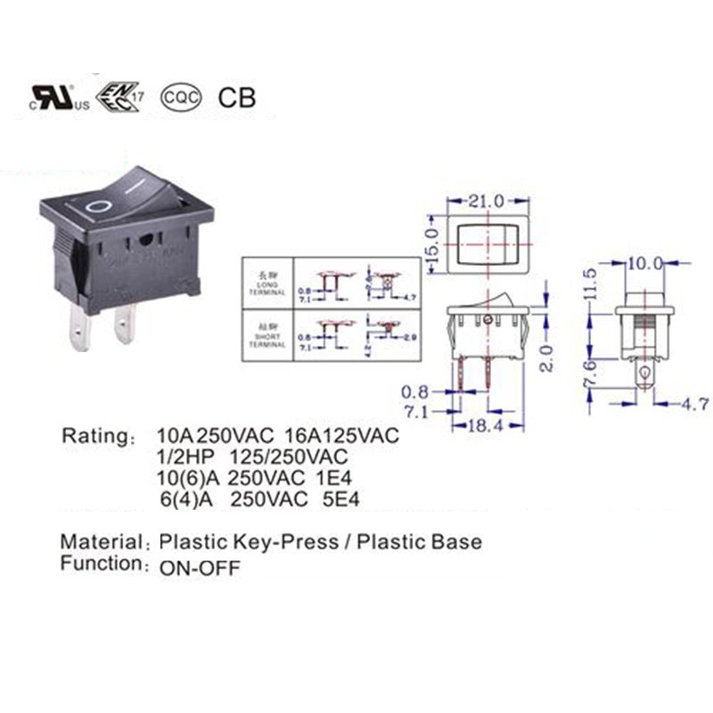 KAB-2A 250V 120 Volt LED Rocker Switches