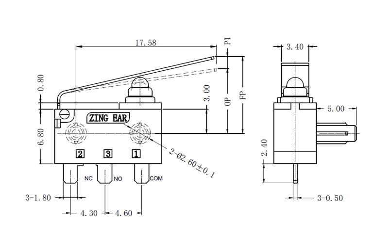 Long Lever IP67 Subminiature Three Terminal Micro Switch