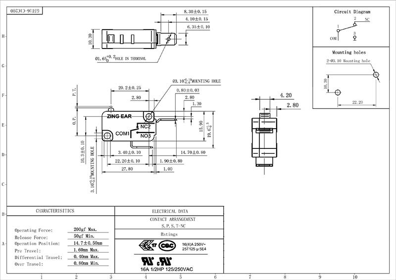 G5T16-C1C200 Microswitch Microwave Door Switch