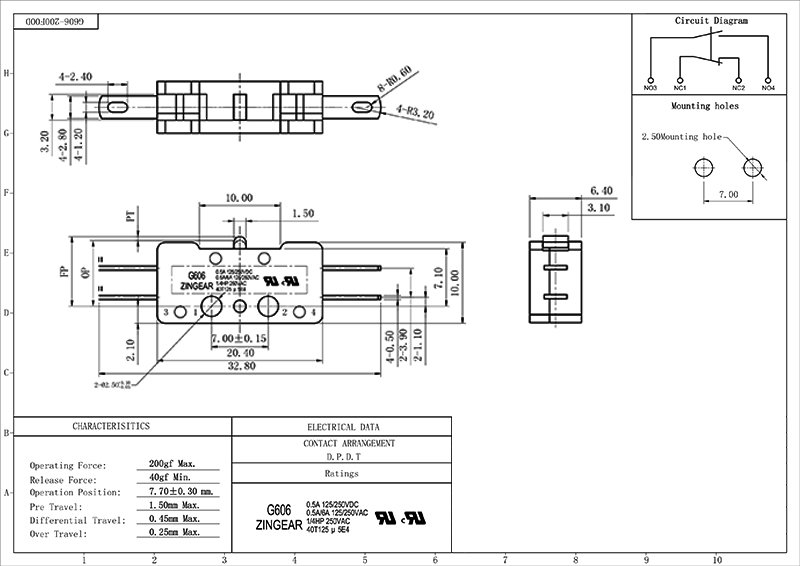 5E4 40T125 DPDT Double Pole Microswitch