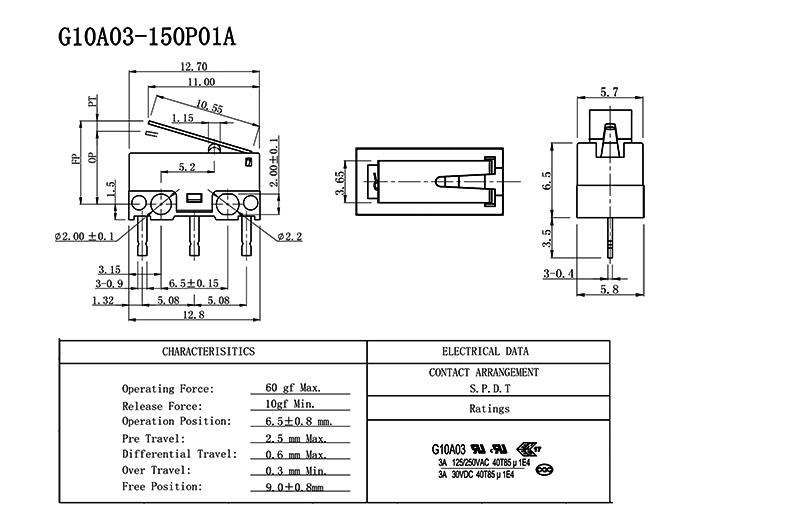 Ultra Miniature Micro Switch Drawing