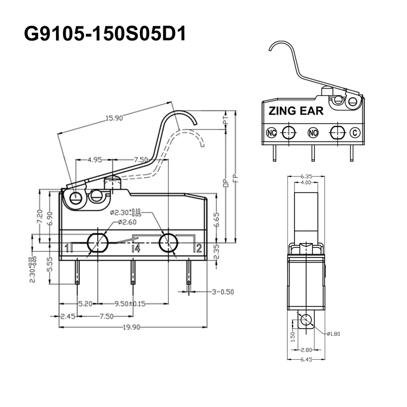 G9105 150S05D1 Small Simulated Roller Lever Micro Switch 5A 250VAC 9