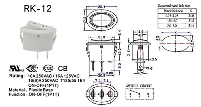 RK-12 Table Lamp Rocker Switch Lamp Rocker Switch