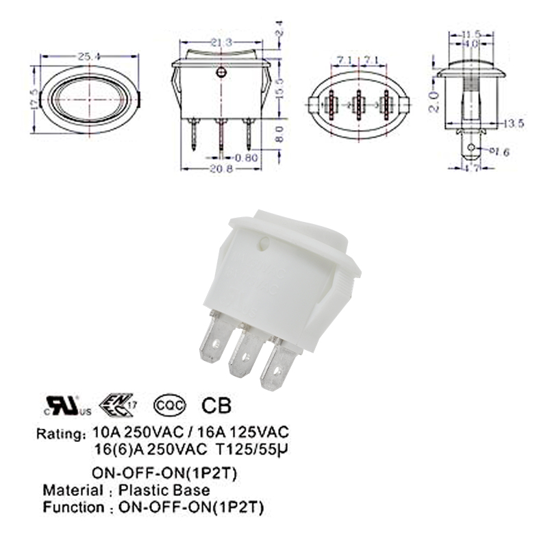 White Round On Off On 3 Pin Rocker Switch (1)