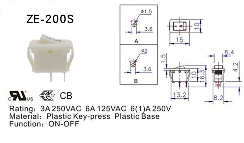 ZE-200S onoff Small White Rocker Switch (10) white rocker switch