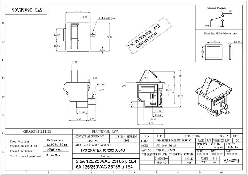 SWD Light Control Fridge Refrigerator Door Switch