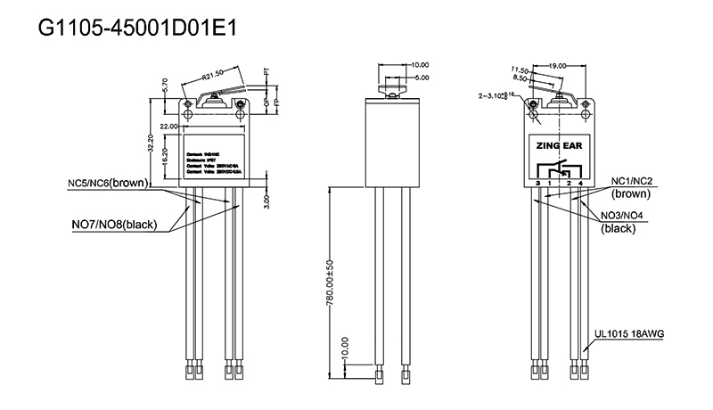 Zing Ear G11 Micro Limit Switch Drawing