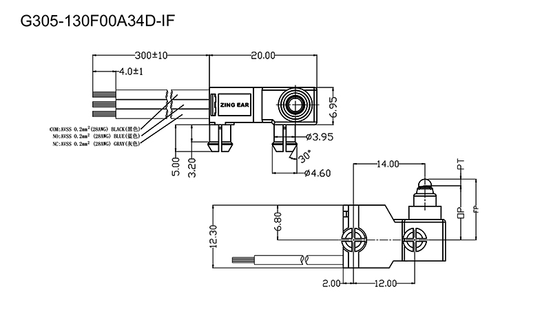 G305-130F00A34D 12V Micro Switch Drawing