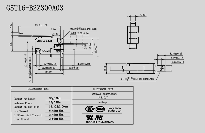 Long Lever Micro Switch Drawing