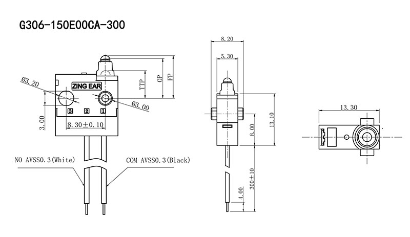 G036 Handle Micro Switch Drawing Subminiature Waterproof Sealed Automotive Micro Switch