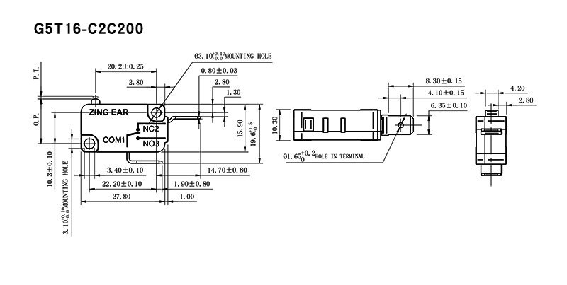 G5T16-C2C200-H1 Micro SPST Switch Drawing G5T16-C2C200-H1 Micro SPST Switch Drawing