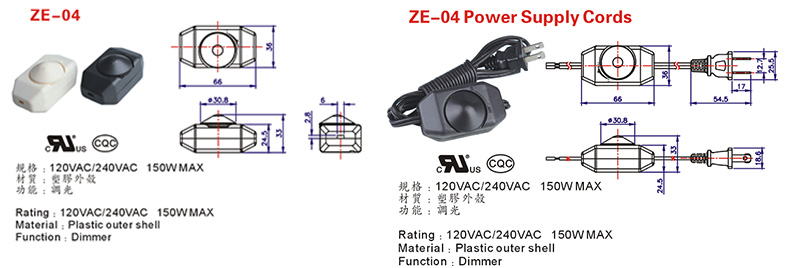 Zing Ear Dimmer Switch ZE-04 for LED Floor Table Lamp Light Drawing Zing Ear Dimmer Switch ZE-04 for LED Floor Table Lamp Light Drawing