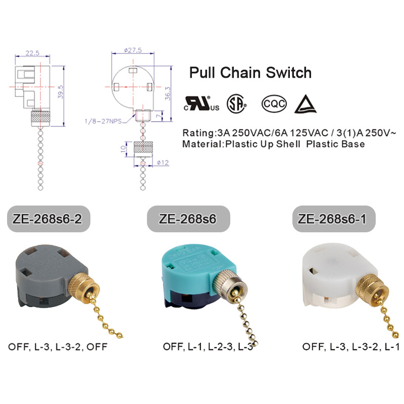 Zing Ear E89885 ZE-268s6 Pull Ceiling Fan Light Switch