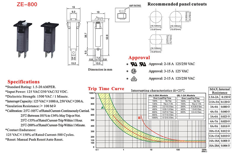 ZE-800 Breaker Switch Drawing ZE-800 Breaker Switch Drawing