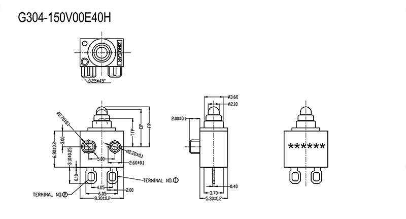 G304-150V00E40H mini micro switch drawing