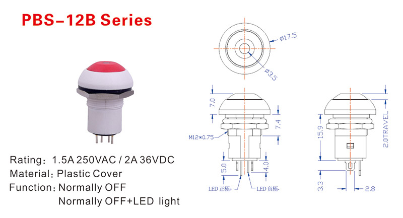 LED Push Button Switch Drawing