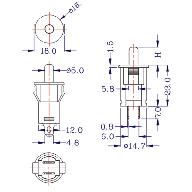 Push Button Door Switch Normally OFF 4