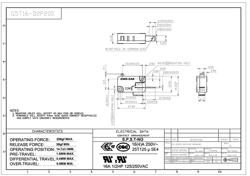 Limit Switch Snap Action drawing