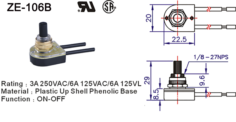 ZE-106B Lamp Rotary Switch Drawing