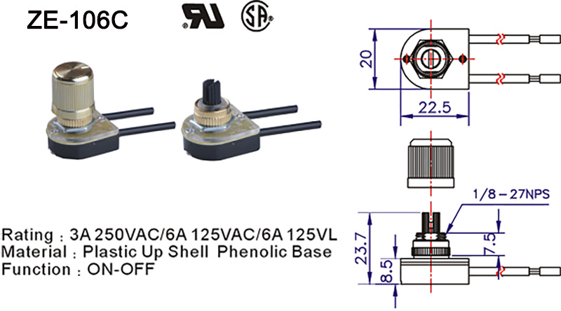 ZE-106C Rotary Lamp Switch Drawing