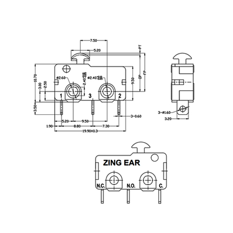 Micro Momentary Switch 5A 30VDC 25T125 SPDT Solder Terminal Types 7