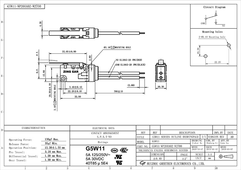  The G5W11-WP200A02-W2 switch drawing