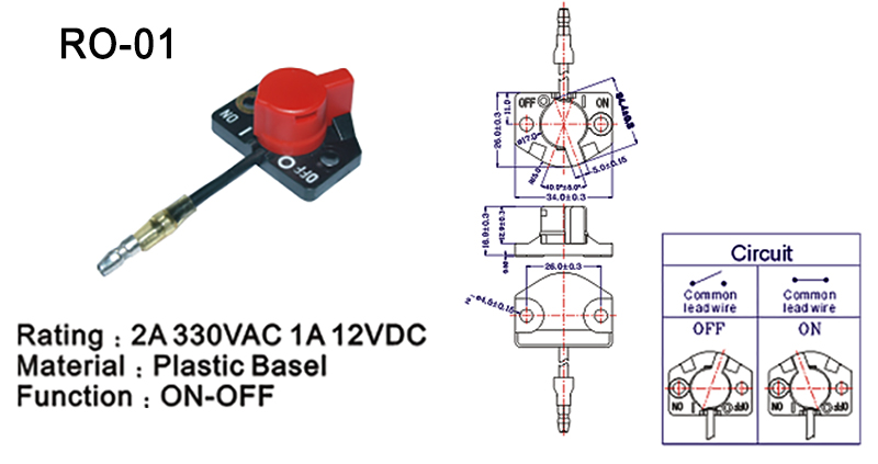 Rotating Switch ON OFF PO-01 Drawing