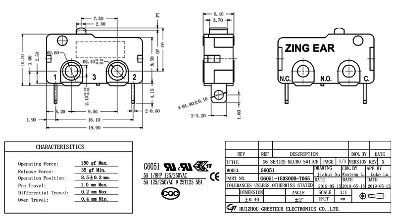 The drawing of Micro ONOFF Switch