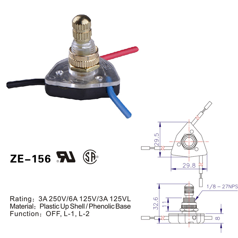 Rotary Light Switch 3 Position 3A 250V 6A 125VAC 1 1