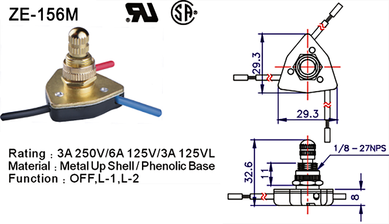 ZE-156M Rotary Light Switch Drawing