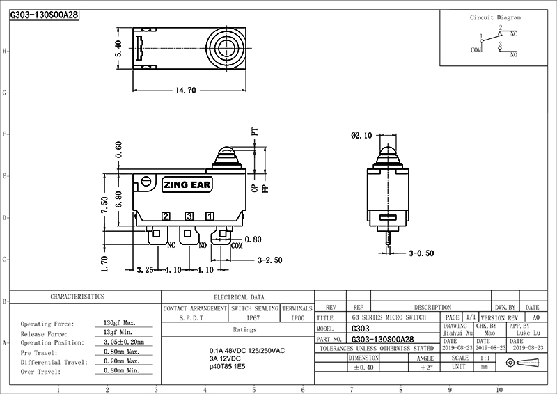 Subminiature Snap Action Switch Drawing