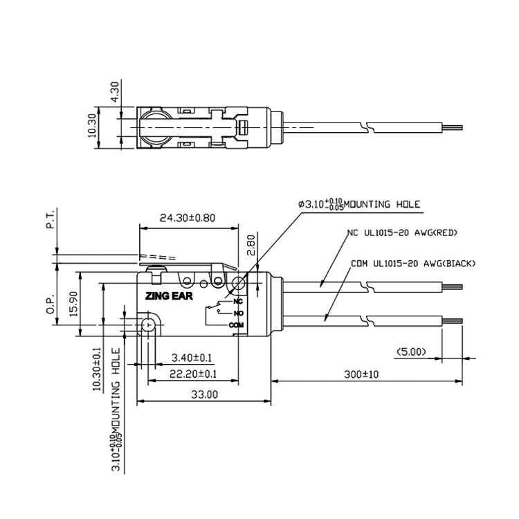 NC Micro Switch IP67 Actuator Straight Lever 10A 5E4 250125V 1