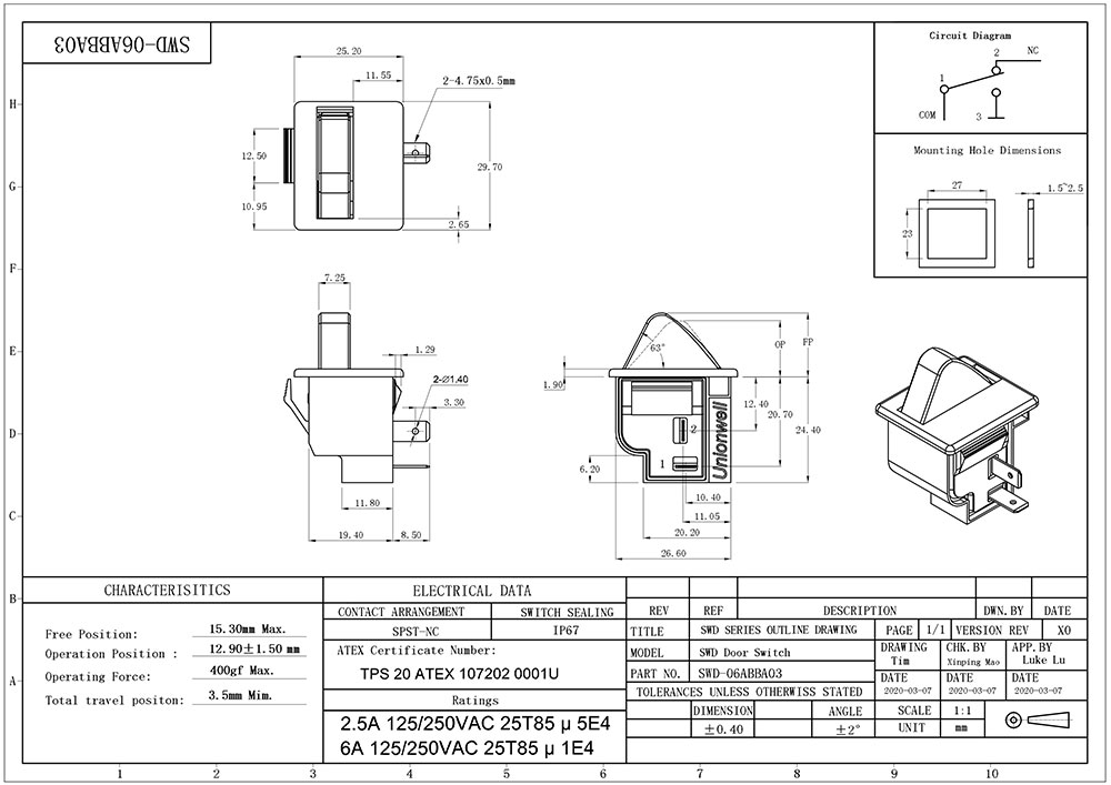 SWD-06ABBA03 door switch drawing