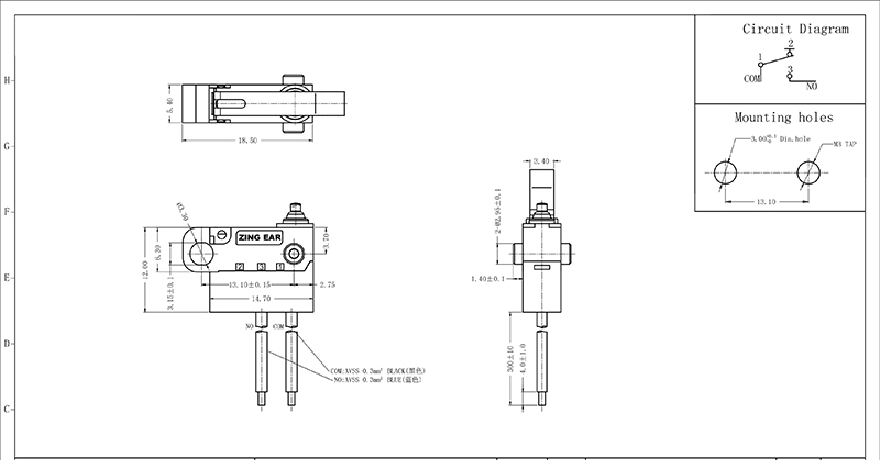 The drawing of Momentary Microswitch Normally Open