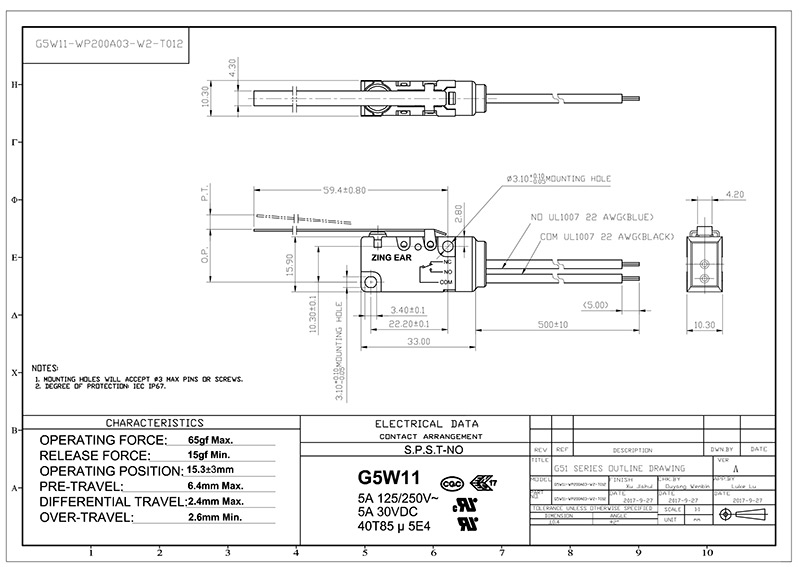 G5W11-WP200A03-W2 switch drawing