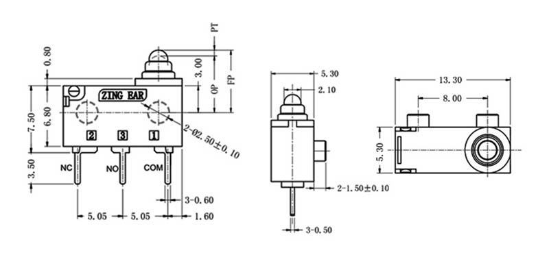 Micro SPDT switch drawing