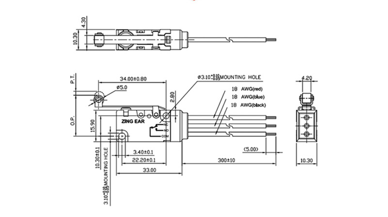 G5W11-WZ100A06-W3 Waterproof Momentary Micro Switch Drawing