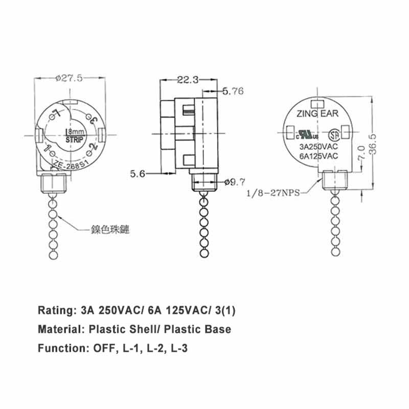 Pull Chain Canopy Switch E89885 For Ceiling Fan 5