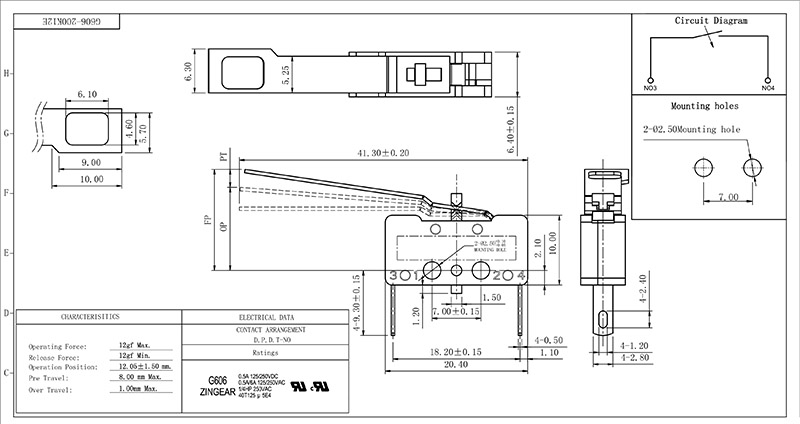 G606-200K12EK Condensate Pump micro switch drawing