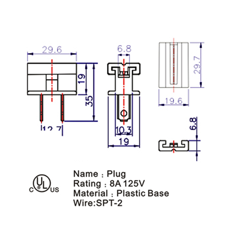 Male Gilbert Plugs Slide Together 8 A 125V For SPT 1 1