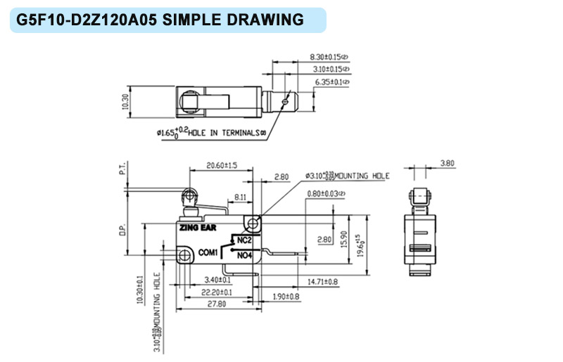 Microswitch With Roller Lever IP64 Waterproof drawing