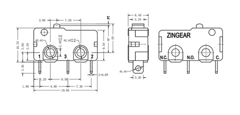 25T125 5E4 Snap Action Micro Switch Drawing