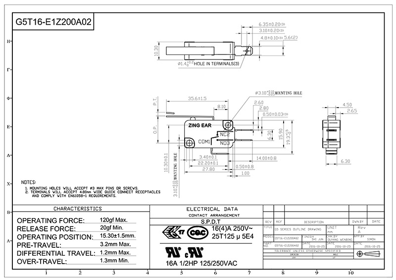 Drawing_G5T16-E1Z200A02 240V micro switch