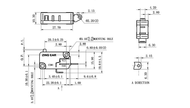 Micro Switch 16A 250V drawing