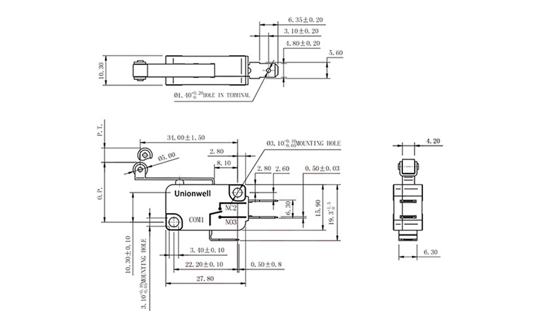 Micro Switch V-156-1C25 Replacement drawing
