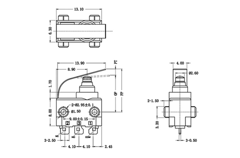 Mini snap action switch drawing